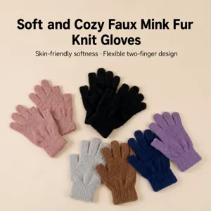 Faux Mink Fur Soft Knit Gloves Half Finger Winter Warm Touchscreen Solid Color Gloves Pair