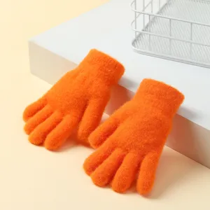 Kinderen effen kleur pluche warme gebreide vingerhandschoenen winter dik gezellig