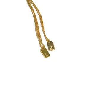 Gold stainless steel initial letter rectangular pendant necklace for women jewelry fashion