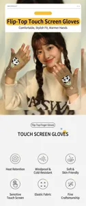 Women winter warm plush half finger flip top gloves cute panda touch screen knit gloves