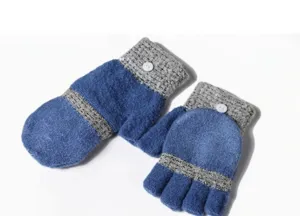 Winter warm convertible half-finger knit gloves for couples, thick fleece lined design.