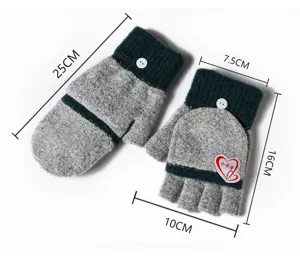 Winter warm knitted flip half finger gloves detail view, soft fleece lining for cozy daily wear.
