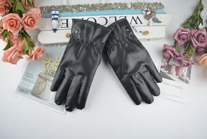 Herren Winter warme schwarze Lederhandschuhe Touchscreen winddichtes Fleece-Futter Detail