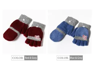 Winter thermal convertible half-finger knit gloves with buttons and cozy warm plush lining.