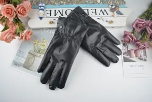 Herren schwarze Lederhandschuhe Detail, winterwarmes Fleece-Futter Touchscreen Design, bequem.
