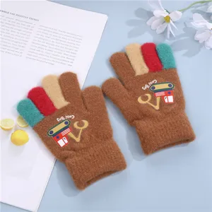 Kids winter knit gloves cute cartoon excavator five finger warm children gloves for boys