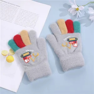 Children winter warm knitted five finger gloves cartoon cute children woolen gloves main