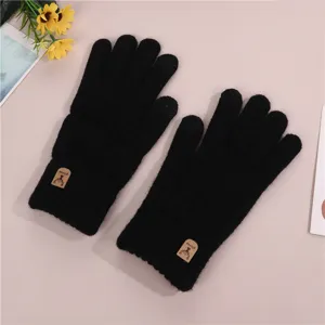 Winter Warm Knitted Gloves Unisex Touchscreen Thickened Thermal Gloves With Deer Leather Patch Cold Weather Gear