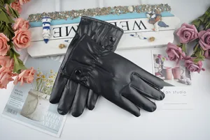 Herren Winter warme schwarze Lederhandschuhe, winddicht wasserdicht Fleece Radfahren warm.