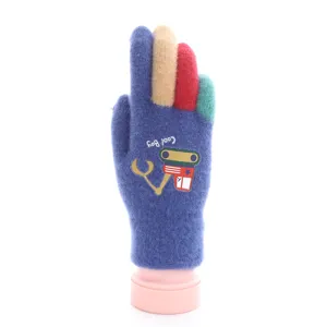 Children winter knit five-finger gloves cute cartoon excavator warm wool mittens for kids