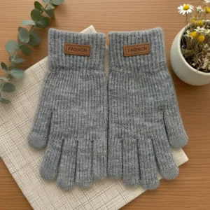 Women Winter Thickened Warm Knit Gloves Touch Screen Five Finger Thermal Windproof Cycling Gloves Fashion Outdoor Mittens