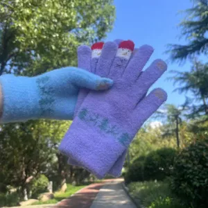 Winter warme gebreide touchscreen handschoenen voor heren en dames met leuke sneeuwpop jacquard.