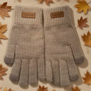 Women winter knit touch screen gloves warm thick five-finger cute cozy thermal mittens