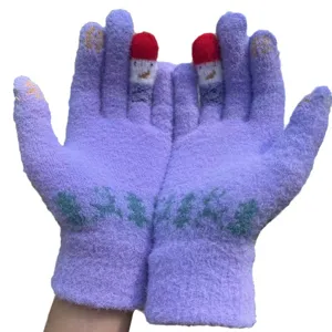 Winter thermische gebreide handschoenen imitatie nerts fleece paarse handschoenen.