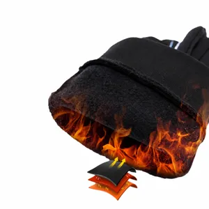 Winter thermal ski gloves with thick fleece lining, windproof and water-resistant for outdoor sports.