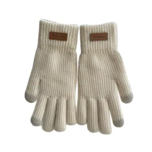 Women winter thick knit gloves touch screen warm fleece lined five finger gloves fashion