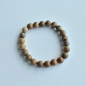 Natural Stone Beaded Stretch Bracelet 8mm Earthy Tone Gemstone Handmade Jewelry Gift