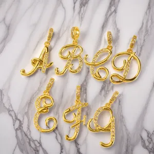 Fashion Hip Hop Copper Letter Pendant Necklace Cubic Zirconia Initial Alphabet Jewelry Gift For Women