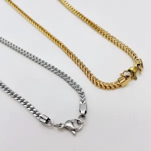 Men Stainless Steel Franco Chain Hip Hop Curb Necklace Gold Silver Jewelry Detail View.