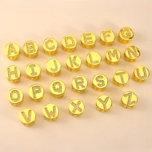 Gold letter beads charm 26 alphabet DIY jewelry making accessories crystal pave round spacer