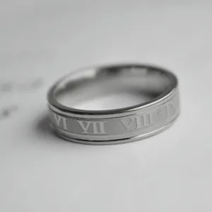 Edelstahl Römische Ziffern Ring, Mode Hip-Hop Stil Herren Schmuck Accessoire Band
