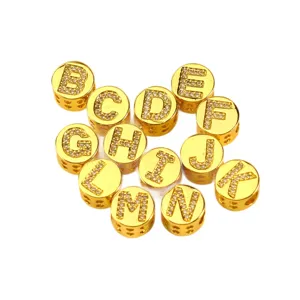 Gold round letter beads with cubic zirconia pavé, DIY handmade jewelry accessories main image
