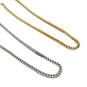 Men hip hop stainless steel Franco chain necklace, 18k gold and silver plated jewelry style.