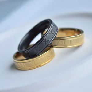 Herren Edelstahl Römische Ziffer Ring Hip Hop Street Fashion Titanstahl Geometrischer Bandring Schmuck Geschenk