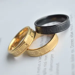 Herren Edelstahl Römische Ziffern Ring Mode Titanstahl Schmuck Klassisch Band Stil