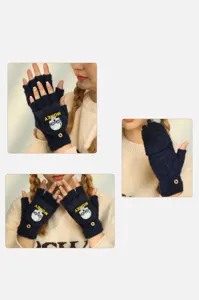 Winter plush half finger gloves warm convertible flip top design soft fleece cute style
