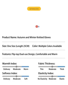 Detail view showing autumn winter knitted gloves size and features specs for women warm wear.