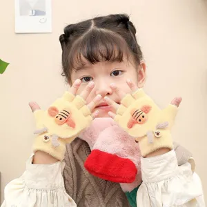 Süße Kinder Halbfinger Strick Handschuhe mit Biene Design, warme Winterkleidung.