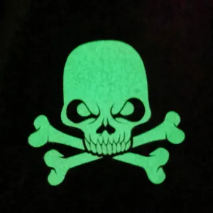 Glow in the dark skull pattern detail view for Halloween gloves, spooky design, clear material.