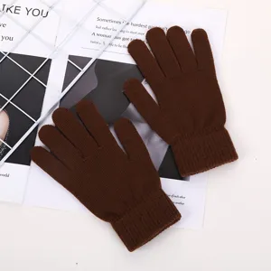 Solid color knitted five-finger gloves for women and men, warm and cozy winter wear.