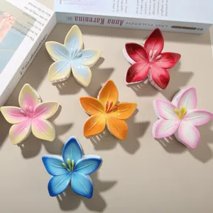 Pince à Cheveux Fleur de Frangipanier Dégradé pour Femme Barrette Requin Tropicale Accessoire de Cheveux Floral de Plage