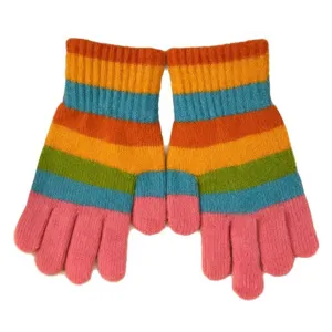 Colorful striped knit gloves, winter warm five-finger wool gloves for daily outdoor wear.