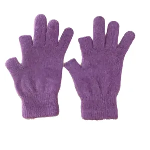 Women's winter warm half-finger gloves purple thick plush soft knit for students writing