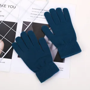 Winter Warm Thickened Knit Gloves Women Men Solid Color Touch Screen Windproof Outdoor Cycling Five Finger Gloves
