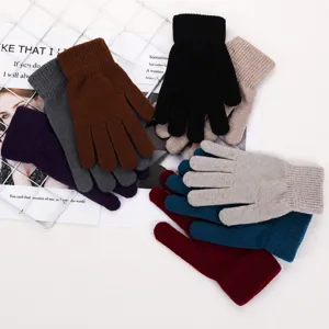 Classic knitted winter gloves for women and men, warm thermal fleece lined solid color.