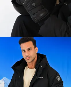 Winter heated gloves and waterproof thermal jacket set for outdoor sports and smart warming.