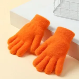 Kinderen effen kleur pluche breien vijf vingers handschoenen warme winter kinderen oranje
