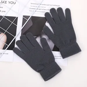 Winter warm knit gloves for women and men, solid color five finger thermal gloves for daily wear.