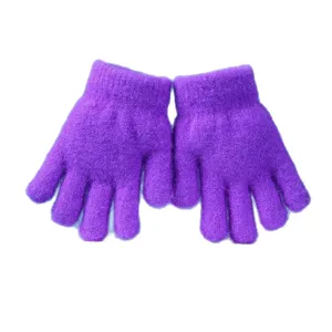 Kinderen paarse fleece gebreide handschoenen winter warme zachte vijf vinger handschoen