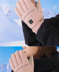 Heated winter gloves with rechargeable battery, waterproof touch screen thermal sports gear pink