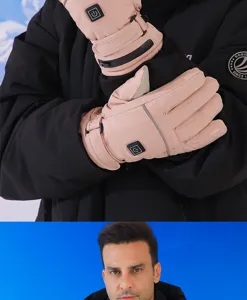Winter heated gloves for outdoor sports, rechargeable touch screen waterproof thick gloves.