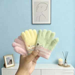Kids winter warm knitted five-finger gloves cute cartoon toddler plush thick gloves