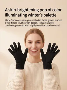 Detailansicht schwarzer Thermo-Touchscreen-Strickhandschuhe für den kalten Winter.