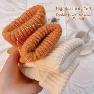 Winter warm knitted gloves women thick elastic wrist cuff cute woolen gloves outdoor cycling mittens