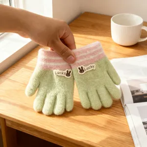 Children winter warm fleece-lined knitted gloves cute cartoon kids gloves for toddlers