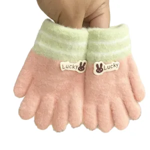 Cute winter warm knitted five finger gloves for toddlers boys and girls kids daily wear